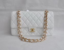Cheap Replica Chanel Classic 2.55 Series White Lambskin Golden Chain Quilted Flap Bag 1113